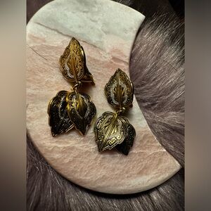 Damascene VTG Drop Leaf Clip-On Earrings